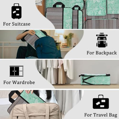 U+U 10 Set Compression Packing Cubes, Travel Organizers (Green Paisley) - color: Green Paisley, size: 10 Set