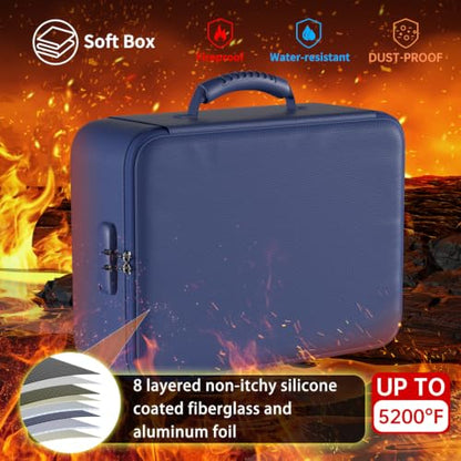 DocSafe 5200°F Fireproof Document Organizer Box with Lock, Blue (Soft) - color: Blue, size: 15"x11"x4.1"