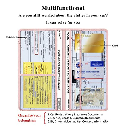 TILDOSAC Leather Car Registration and Insurance Card Holder, Car Document Holder for Cards License with Magnetic Shut (Pink, large) - color: Large Pink