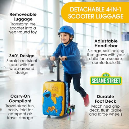 KIDDIETOTES Sesame Street Detachable Scooter Luggage, Ride-On Carry-On - style: Cookie Monster