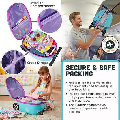 Kids Ride-On Scooter Suitcase, Carry-On Luggage, Ages 4+ - style: Mermaid