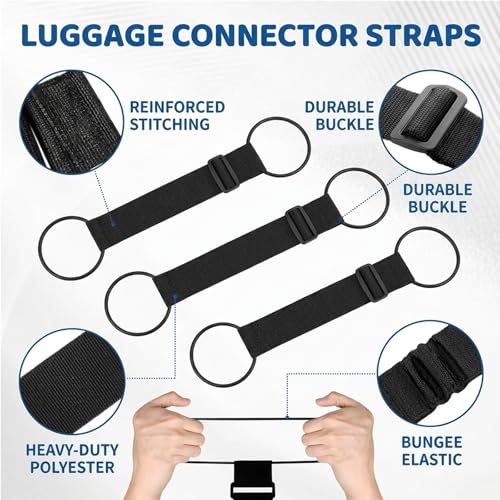 3-Pack Elastic Luggage Straps, Adjustable Luggage Straps for Multiple Suitcases, Strap to Hold Two Suitcases Together, Suitcase Connector Straps Set of Three, 41 by 5 cm