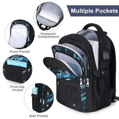 ACESAK Race Car Backpack for Boys - Boy Backpack Schoolbag with Lunch Bag - color: Blue Car