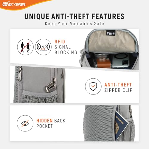 SKYSPER Sling Bag RFID Cross Body Bag Recycled Crossbody Backpack Travel Daypack - color: Gray
