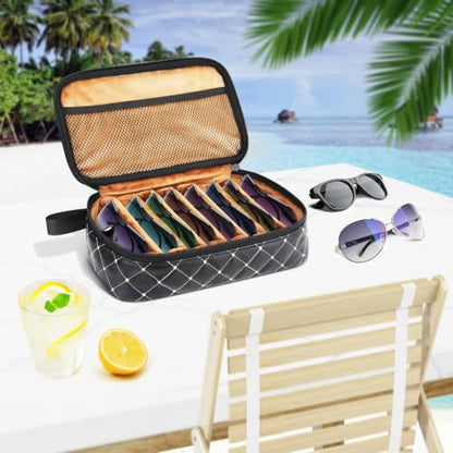 Illumifun Travel Sunglasses Organizer – Hard Shell Case with 7 Adjustable Slots, Portable Eyewear Storage Box for Men & Women