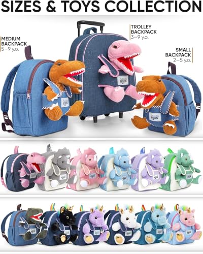 Naturally KIDS Toddler Backpack w. Plush Brown Dinosaur Toy, Kids Gift 2-5 - color: 04 Dinosaur Trex, size: Small