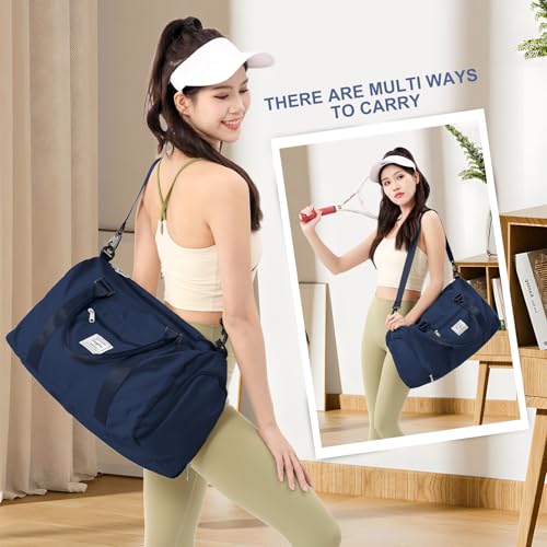 Gym Bag Womens with Shoes Compartment Travel Duffel Bag Dark Blue - color: B4-Dark Blue+Toiletry Bag