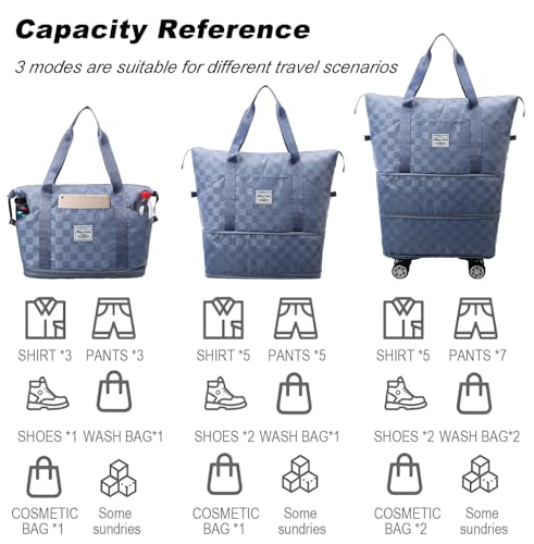 Expandable Foldable Duffel Bag Suitcases,Detachable Rolling Wheels,Rolling Duffle Bag with Wheels,Suitcase with Wheel,Carry on Luggage,Gift for Men Women Lightweight Suitcases (Blue) - color: Blue