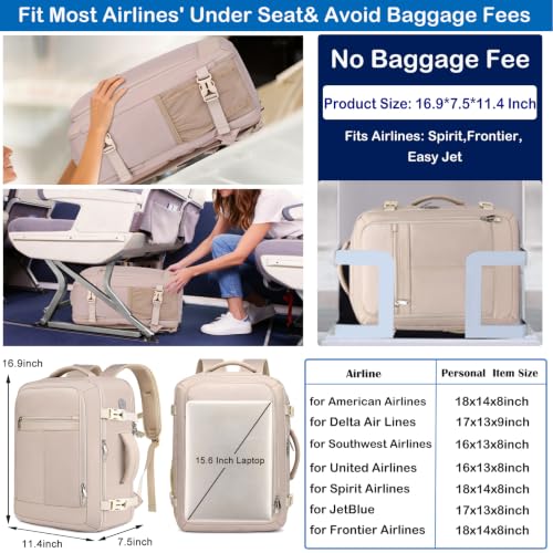 EZUOLA Travel Backpack for Women, Carry On Backpack Flight Approved - color: Light-beige, size: Large-25L