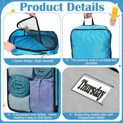 7 Pcs Packing Cubes for Travel Days of Week, Blue, L - color: Blue, size: L