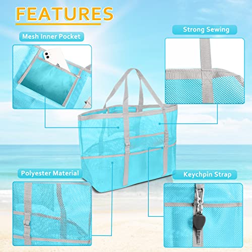 SRISE Mesh Beach Bag - Large Beach Tote Bag for Family Beach Bag for Toys & Vacation Essentials - color: Sky Blue