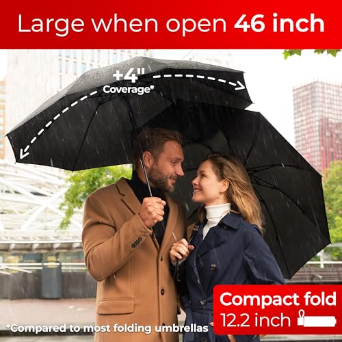 TUMELLA Reverse Folding Windproof Umbrella, Large 46", Strong & Light - color: K. Bundle Black & Black