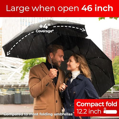 TUMELLA Reverse Folding Windproof Umbrella, Large 46", Strong & Light - color: K. Bundle Black & Black