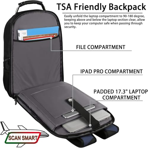 17.3 Laptop Backpack for Men Women, Large Travel Laptop Backpack - color: Black-blue, size: 17inch(19.0 *14.6*10")