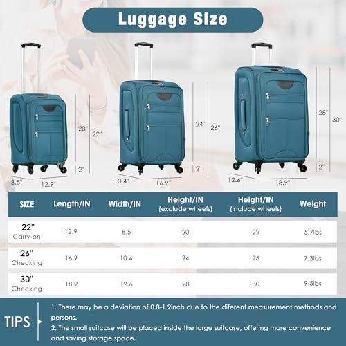 Softside Luggage Set, 3 Piece Expandable Spinner Suitcases with Duffel Bag and Toiletry Bag, TSA Lock, Lightweight Travel Luggage Set, 22/26/30 Inch - color: B - Green
