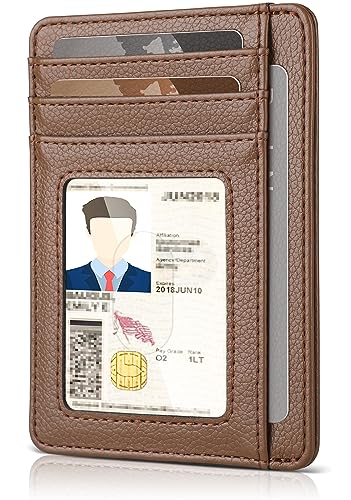 Teskyer Slim Minimalist Wallet for Men, RFID Front Pocket Card Holder - color: Lichee coffee