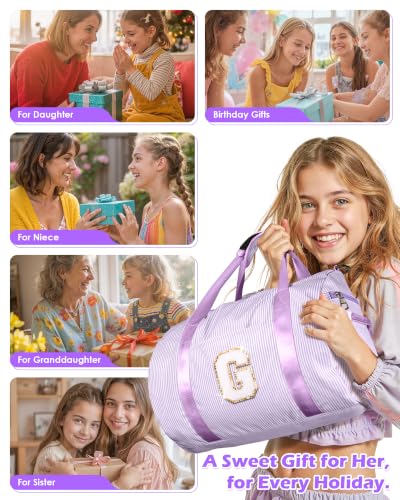 Trendy Stuff for Tweens, Girls Travel Duffle Bag, Kids Initial Bag - color: Purple, style: T