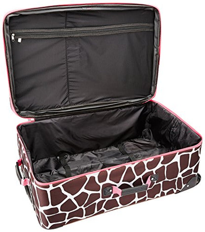 Rockland Vara Softside 3-Piece Upright Luggage Set,Expandable, Pink Giraffe, (20/22/28) - color: Pink Giraffe