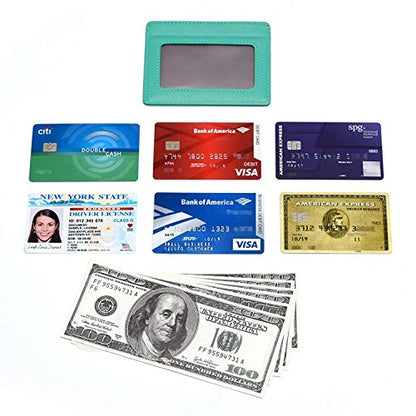KALMORE womens Credit Holder Genuine Leather Slim Minimalist Card Case Wallet, Black With Id Window - color: Light Blue With Id window