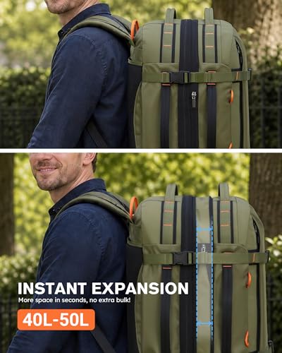 Tolaccea Travel Backpack 40-50L, 16" Laptop Carry On Duffle for Travel Work - color: Army Green
