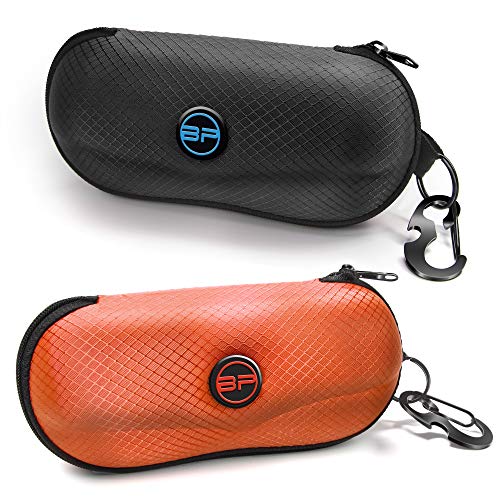 BLUPOND Sunglasses Case Semi Hard EVA Shell with Metal Hanging Hook Belt Clip Sun Glasses Storage - color: Black/Orange