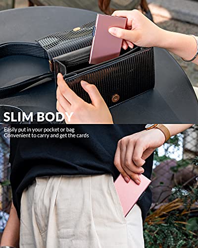 VULKIT Minimalist Credit Card Holder Pop Up Cards RFID Protection Slim Metal Wallet - color: Rose Gold