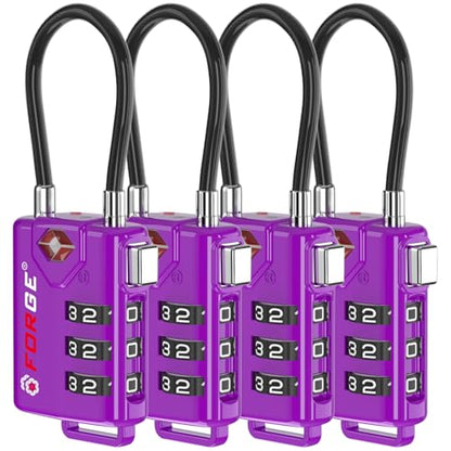 Forge TSA Approved Luggage Locks, Open Alert Cable Lock, Purple, 4 Pack - color: Purple4PK