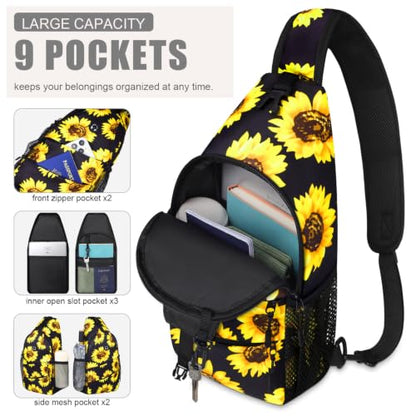 Pritent Crossbody Bags for Women Men Trendy Sling Bag Backpack Casual Chest Bag with Convertible Shoulder Strap - color: Sunflower, size: Medium