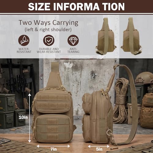 Tactical Sling Bag Backpack, RFID Blocking Crossbody Shoulder Bag for Men - color: Brown