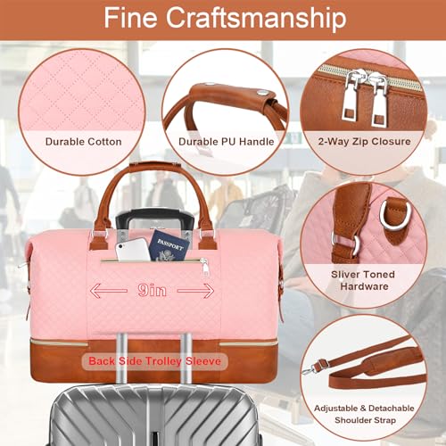 ITIEZY Weekender Bag for Women 21.5" Travel Duffel Large Carry On Bag 3PCS - color: 3-Pink