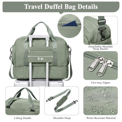 Travel Duffel Bag with Shoes Compartment, Carry-on Weekender Bags for Women - color: Olive Green 3Pcs Set