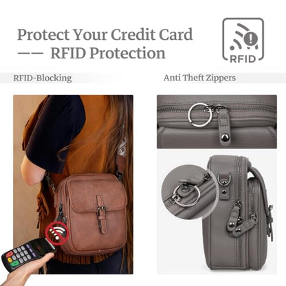 Leather Crossbody Bag for Women Small Anti Theft Messenger Purse - color: Grey