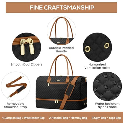 Travel Weekender Bags for Women: Overnight Bags with Shoe Compartment 3Pcs - color: 3-Blank Brown, size: 40L-3Pcs Set