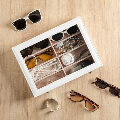 Frebeauty 8-Slot Sunglass Organizer,Sunglass Holder with Clear Lid - color: Grey, size: With Lid