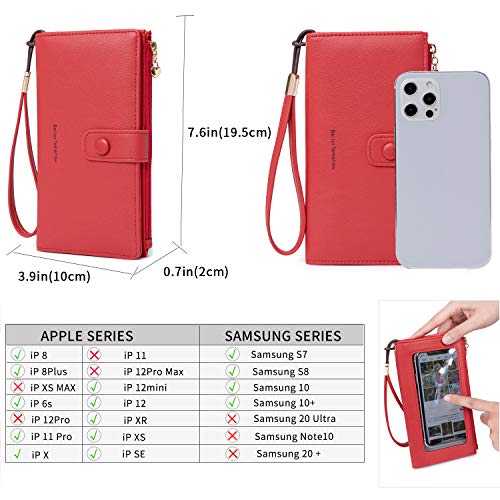 myfriday Touch Screen RFID Phone Crossbody Purse with 2 Straps for Women - color: B-red