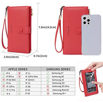 myfriday Touch Screen RFID Phone Crossbody Purse with 2 Straps for Women - color: B-red