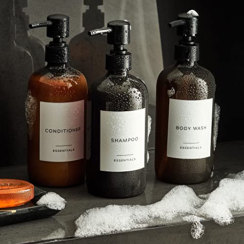 Stylish Shampoo & Conditioner Dispenser Set of 3-21oz PET Bottles, Pump - color: Brown