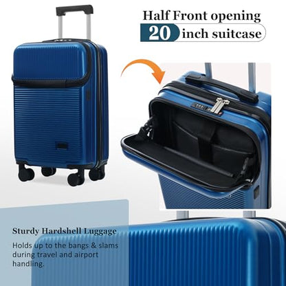 Merax Luggage Sets 5 Piece with Half-opening Hardside Suitcase Set - color: Blue, style: Luggage Set With Top Open 20
