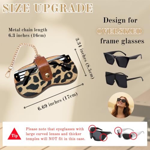 Eyewear Clutch Glasses Case with Clip Soft Leather Sunglasses Bag - color: Bn Yellow, size: X-Large, style: Leopard