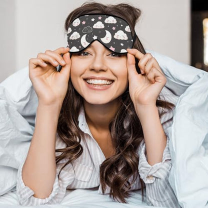Grey Night Sleep Eye Mask Eye Cover Cute Cartoon Clouds Moons White Pink Silk Eye Mask for Sleeping with Adjustable Strap for Travel Nap Shift Work Office - color: Grey Night