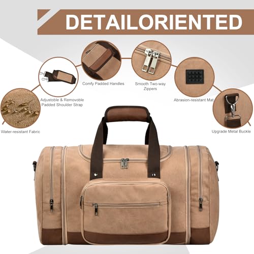 Litvyak 60L Canvas Duffle Bag for Travel Weekend Gym Overnight Carry-on - color: Coffee, size: 60L