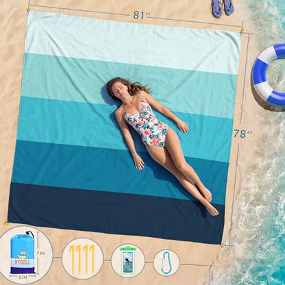 Beach Blanket Waterproof Sandproof 78''X81''/78''X110'' Large Beach Towel - color: Sea, size: 78''X81"
