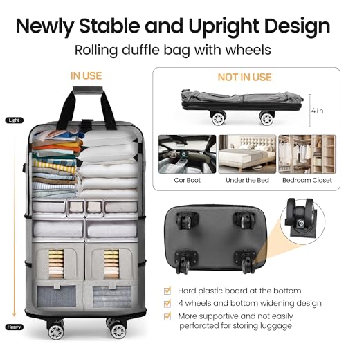 30'' Expandable Rolling Duffle Bag w/Wheels,Foldable - color: GREY, size: 30in