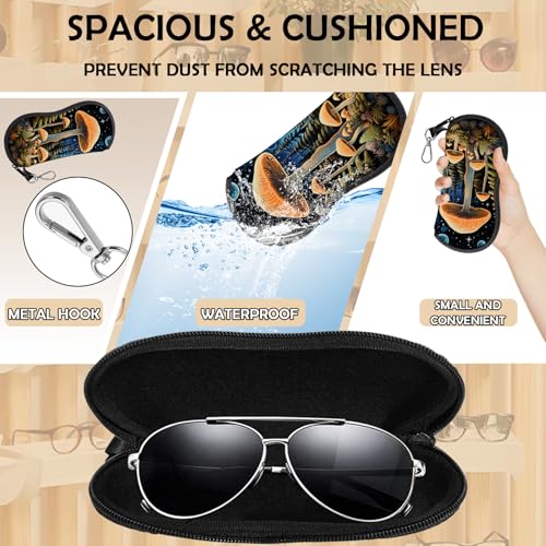 Glasses Case Eyeglass Sunglasses Zipper Soft Neoprene Ultra Light Pouch Metal Belt Clip Aesthetic Women Men - color: E15-moon Mushroom