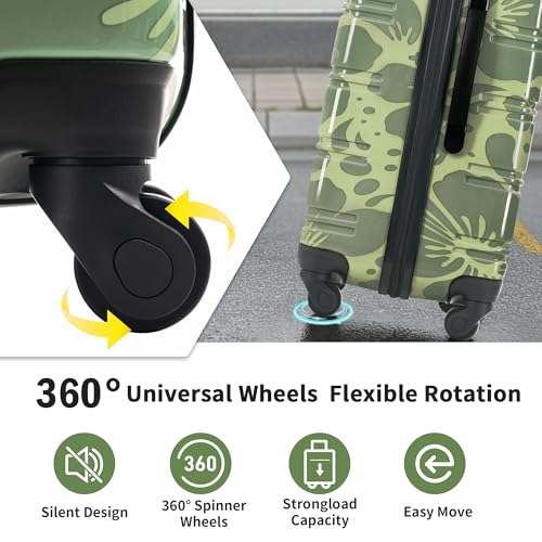 Merax Hardshell Luggage Set,3-Piece Printed Travel Suitcases,Green - color: Green, size: 3 Piece(20/24/28)