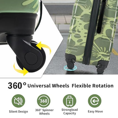 Merax Hardshell Luggage Set,3-Piece Printed Travel Suitcases,Green - color: Green, size: 3 Piece(20/24/28)