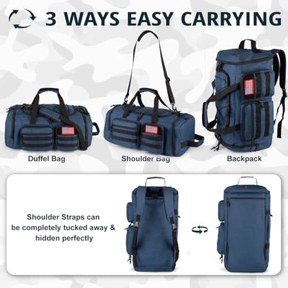 Tactical Gym Bag for Men,50L Large 3-in-1 Sports Duffle Bag for Travel Gym - color: Blue