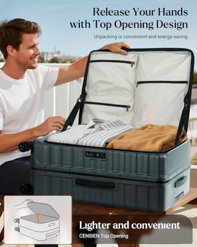 CENSIEN Luggage Sets, 20" Expandable Carry On 28" Aluminum Frame Suitcase - color: Green, size: 2-Piece (20/28 Inch)