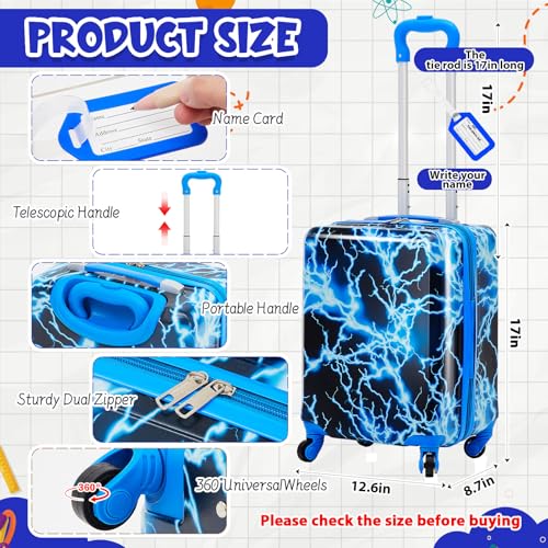Redbaker 6 Pcs Kids Luggage Set, 17 Inch, Blue Lightning Pattern - style: Lightning