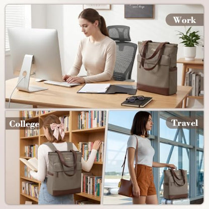 EMPSIGN Tote Backpack for Women, Work & Travel Bag, Fits 15.6" Laptop - color: Mocha/Coffee